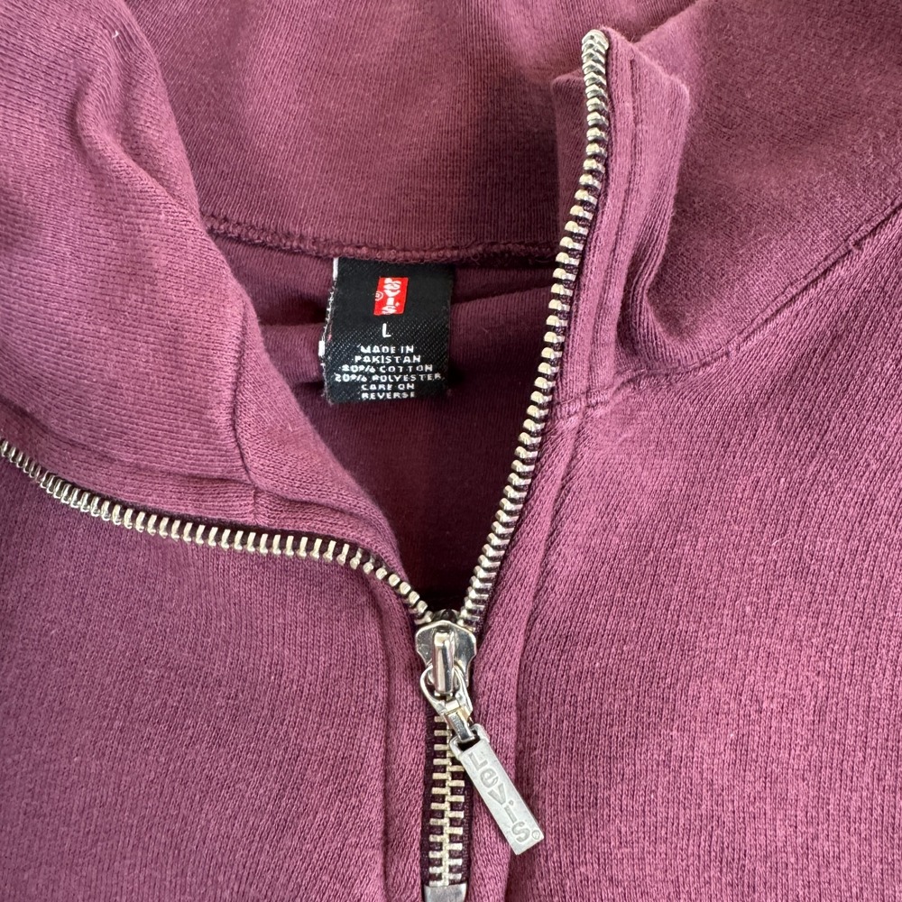 Vintage Levis Sweatshirt Mens Large Red Preowned Mock Neck Quarter Zip Pullover - Picture 4 of 7